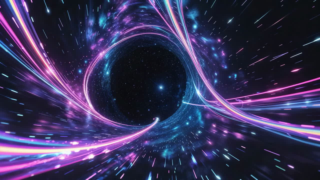 Abstract Hyperspace Wormhole Tunnel with Neon Light Trails
