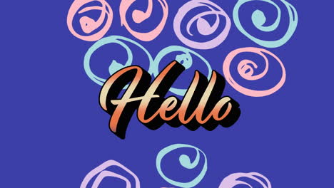 animation of hello text over shapes on blue background