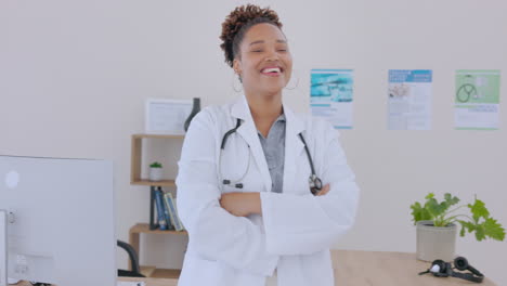 healthcare, trust and arms crossed with a doctor