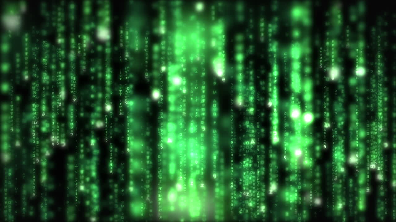 Lines of green blurred letters falling