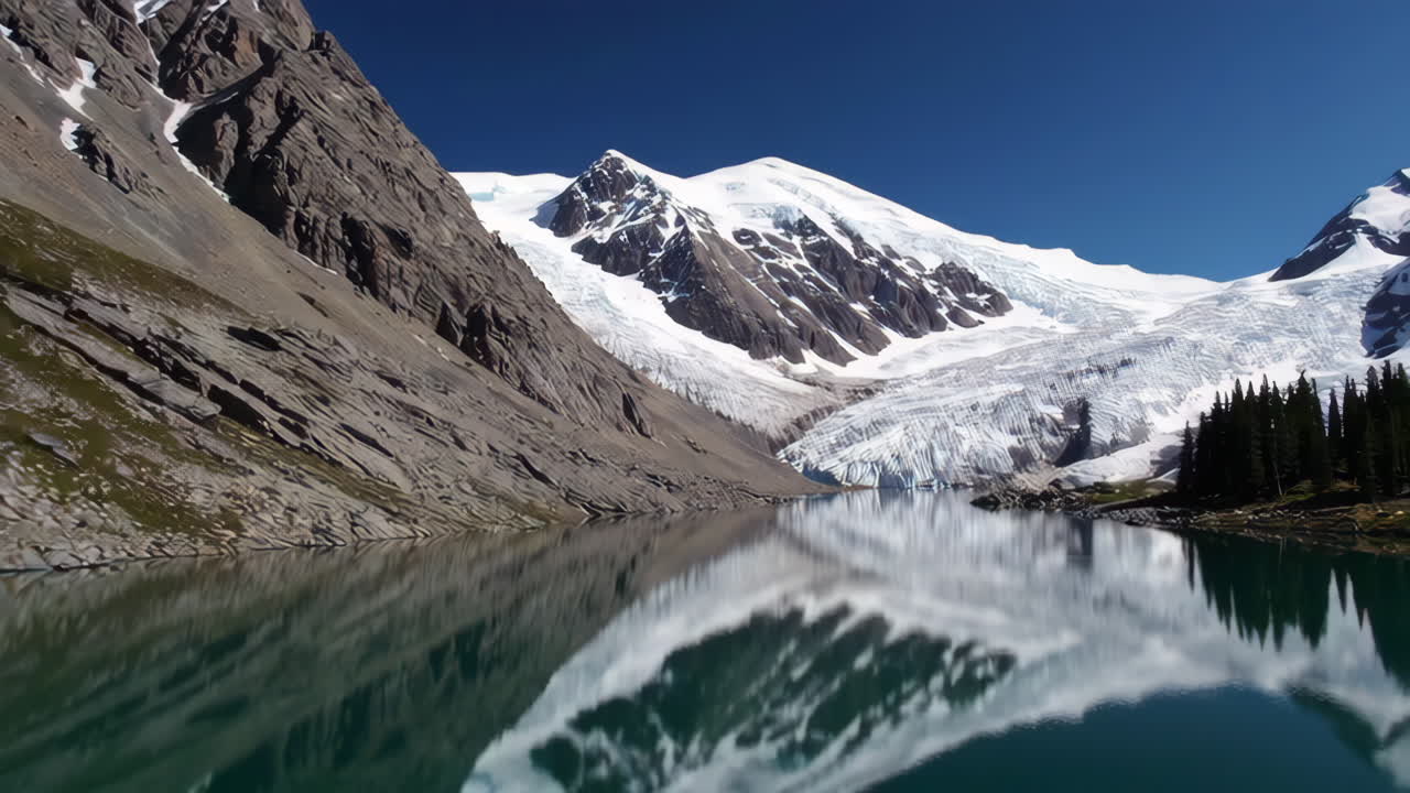Majestic Alpine Lake with Glaciers and Snow-capped Peaks