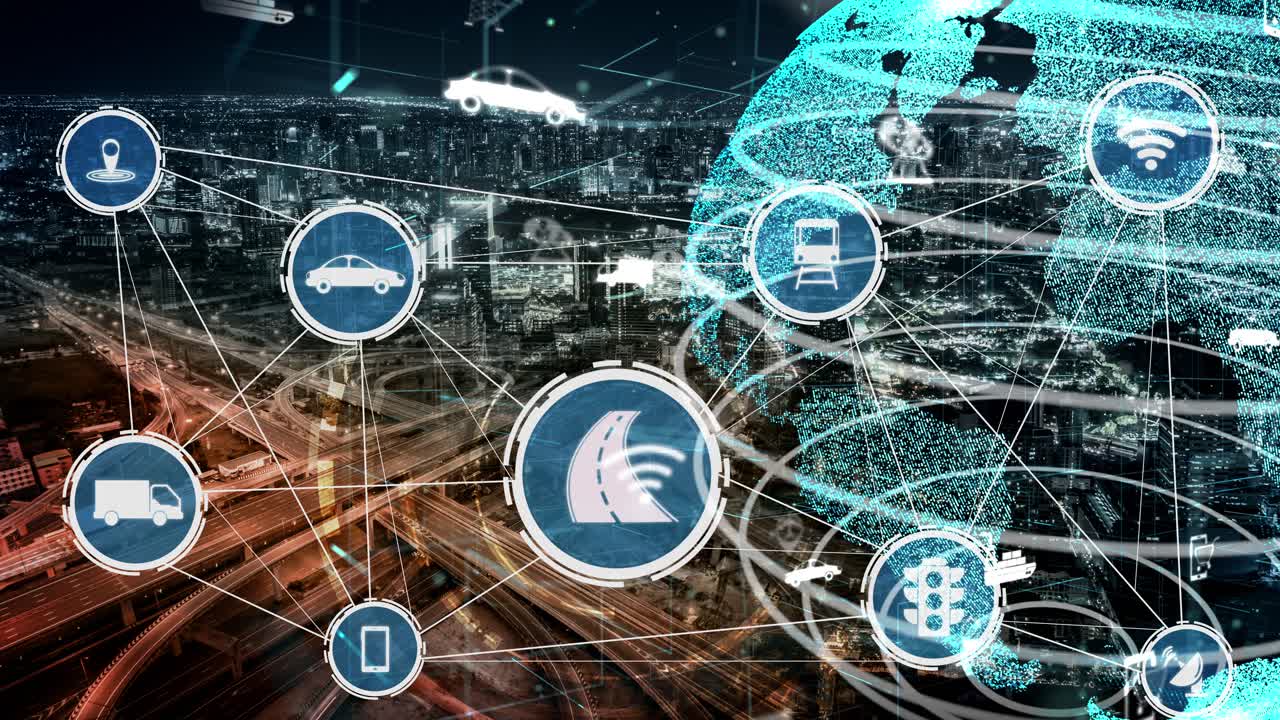 Smart transport technology concept for future car traffic on newish city road