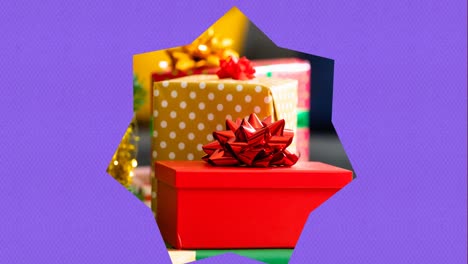 Video-De-Regalos-En-Forma-De-Estrella-Sobre-Fondo-Morado-En-Navidad.