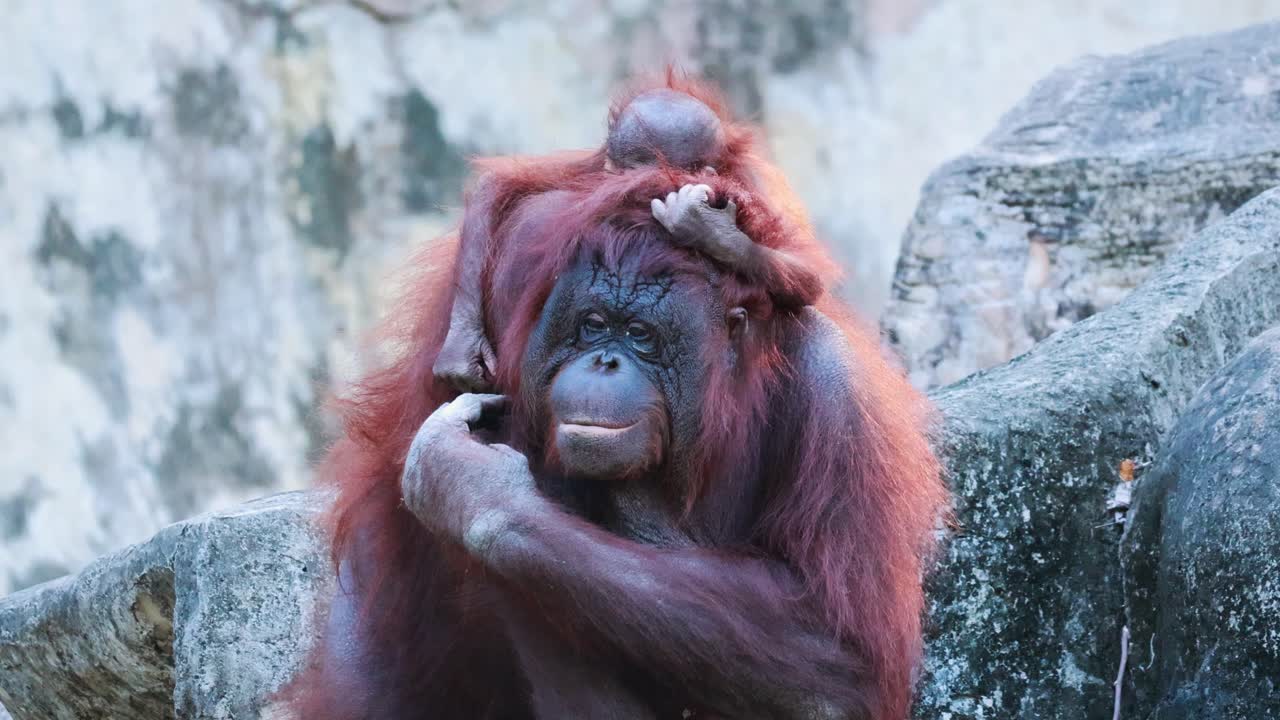 madre orangután y bebé se unen en el zoológico