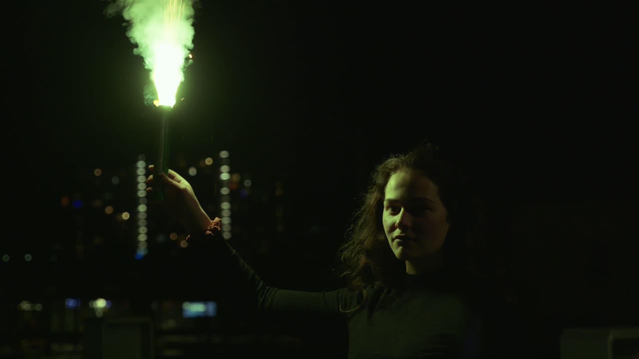 Rebel Girl with Bengalo going out - Slow Motion