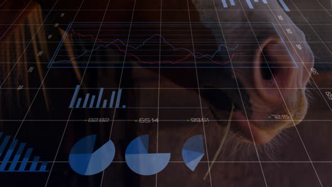 3d render showing metalworker using grinder sending sparks while digital overlay updating charts