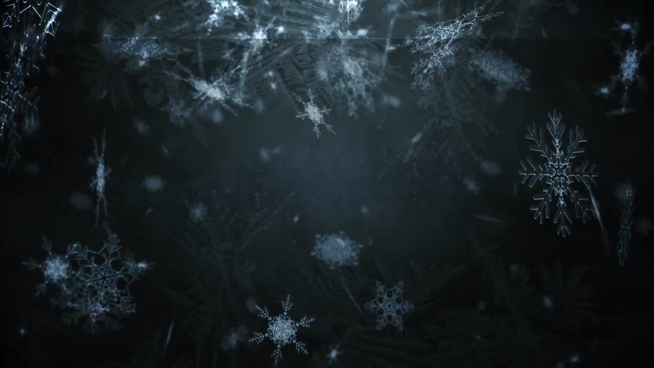 animazione della neve di natale che cade sulle decorazioni di natale su sfondo nero