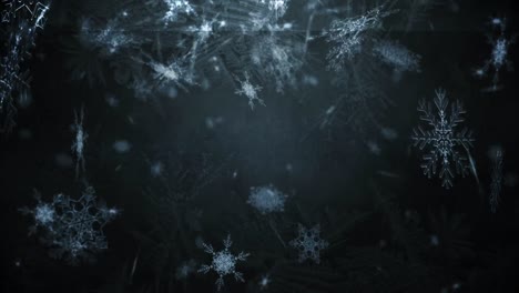 animación de la nieve de navidad cayendo sobre las decoraciones de navidad sobre fondo negro