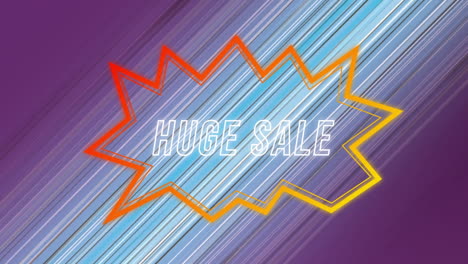 huge sale graphic in a speech bubble on colourful striped background