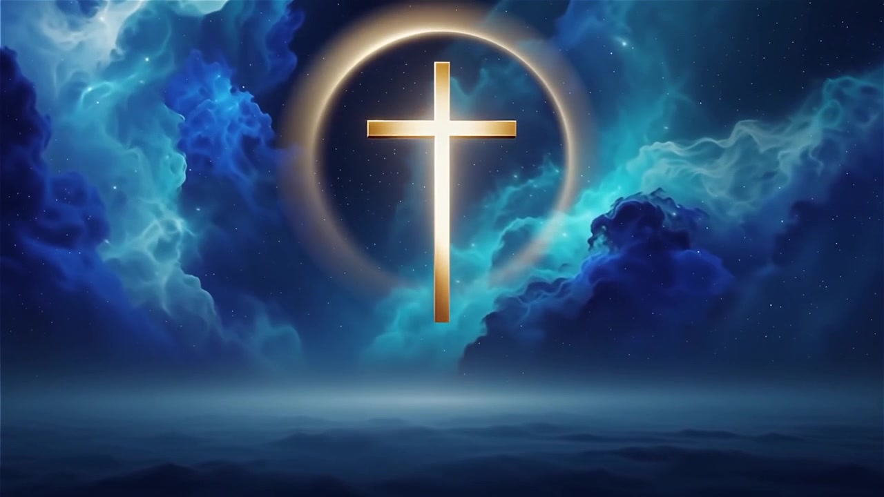 Croce Cristiana Luce Celestiale Sfondo per il Culto.