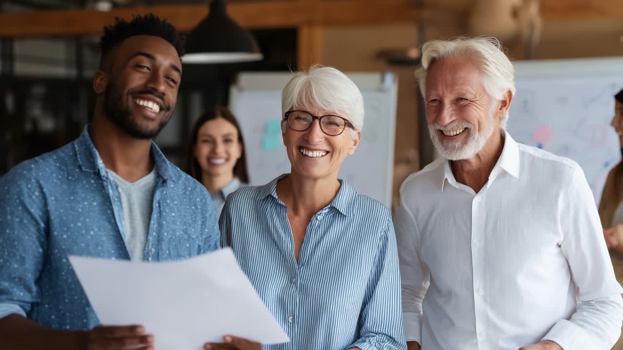 A joyful moment shared among diverse individuals in a collaborative setting, showcasing camaraderie and positive interactions during a productive meeting or brainstorming session