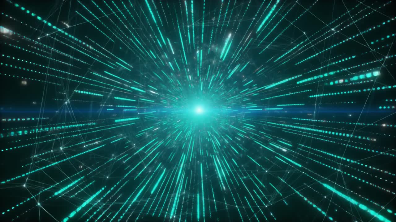 Abstract Digital Data Tunnel with Glowing Light and Moving Lines