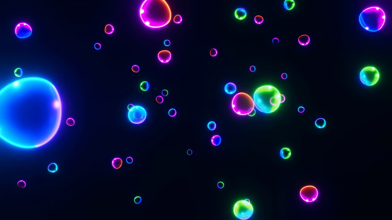 Bolle luminose e vivaci che fluttuano su uno sfondo scuro