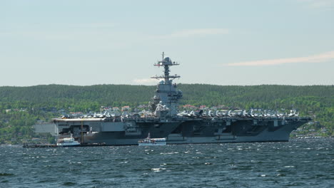 uss gerald ford - american lead ship in oslo fjord, norway