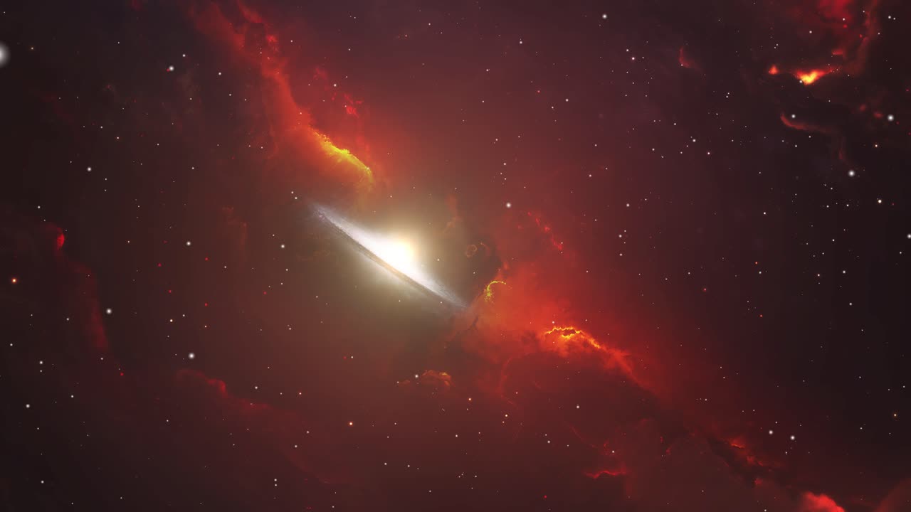 galaxia en el medio de una nebulosa roja en el espacio profundo