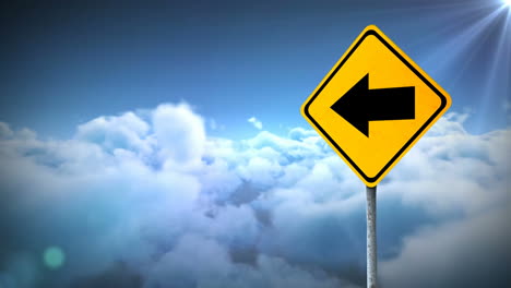 Animation-of-left-side-arrow-signboard-against-clouds-in-the-blue-sky