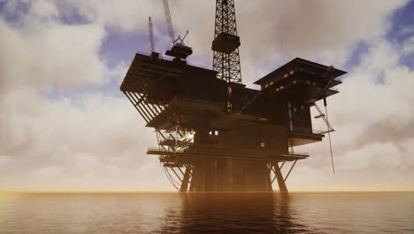 offshore jack up rig in the middle of the sea at sunset time