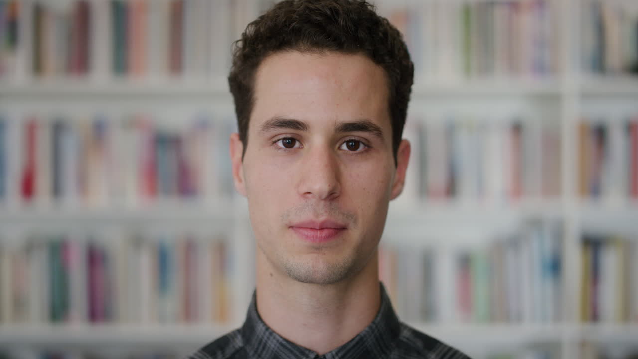 ritratto attraente giovane uomo ispanico che sembra calmo studente maschio di successo serie di persone reali