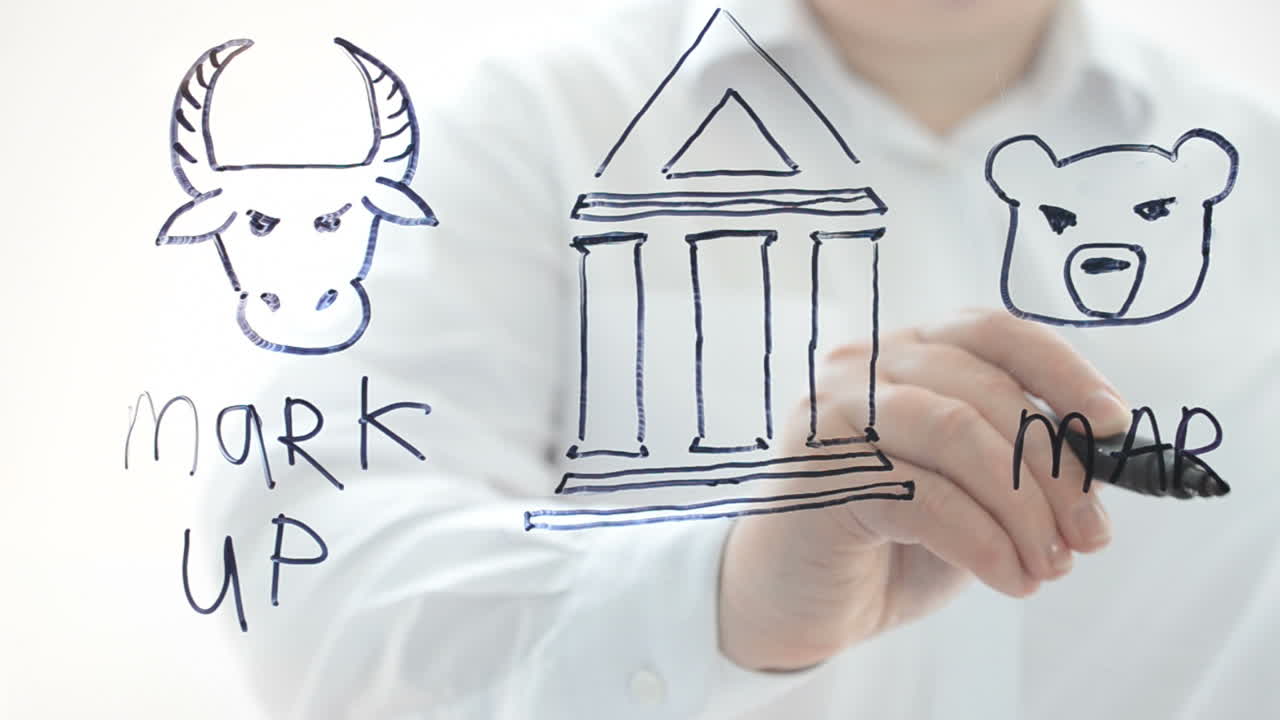 Illustration on stock exchange. We draw a marker