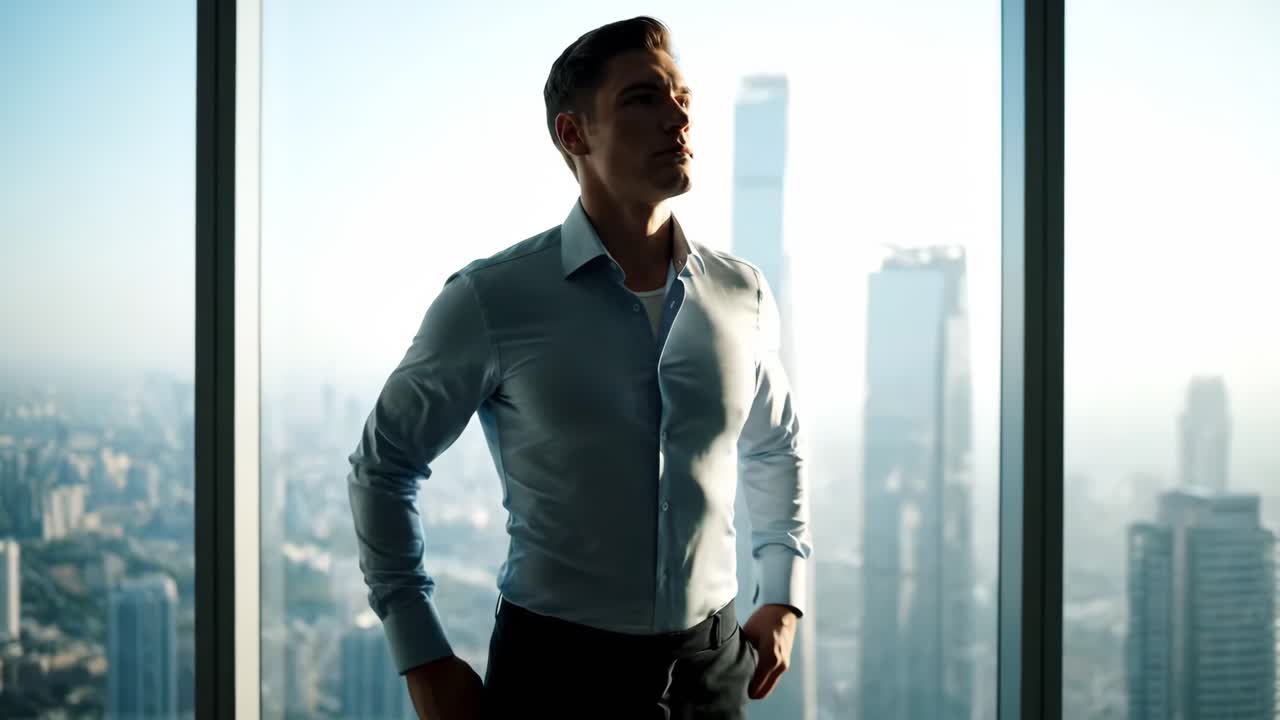 Confident Businessman in City Office