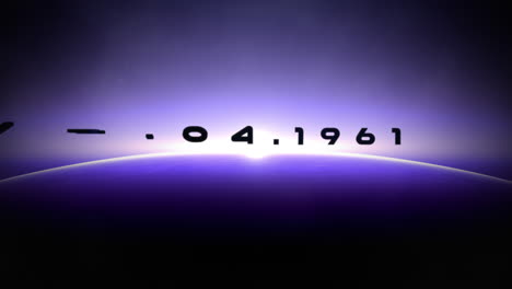 12.04.1961 with purple flash of star and big planet in galaxy