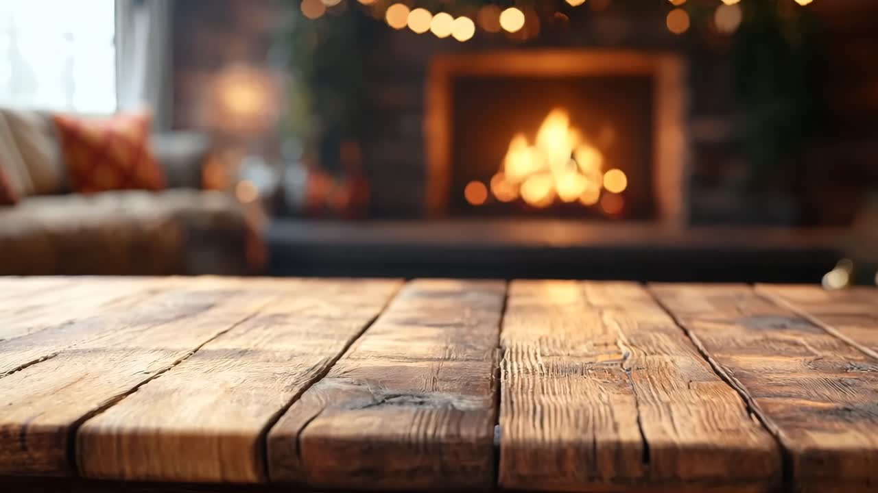 A fireplace with a fire burning in it. The fire is orange and yellow. The room is warm and cozy