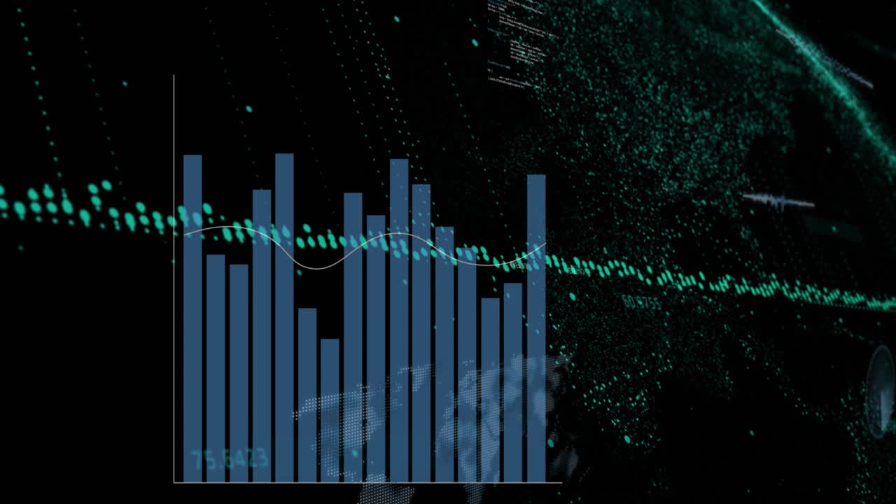 Animation of statistical data processing against black background