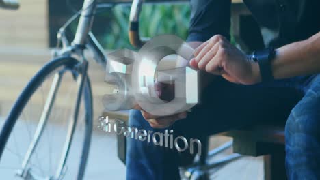 animación de 5g 5a generación de texto sobre el hombre usando teléfono inteligente en el fondo