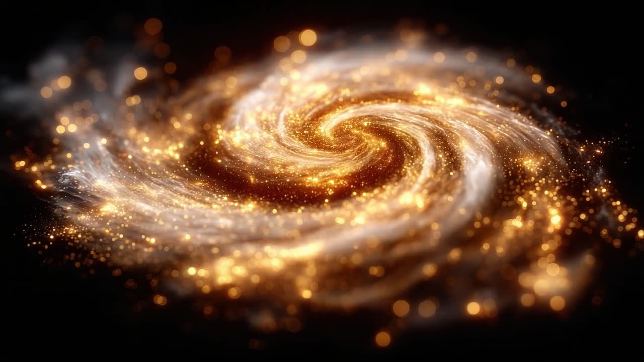 A Brilliant Cosmic Spiral: Exploring the Beauty of a Twinkling Galaxy Filled with Golden Stars and Ethereal Dust Flecks Against a Deep Space Background