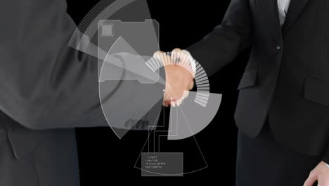 animation of scope scanning over businessman handshake