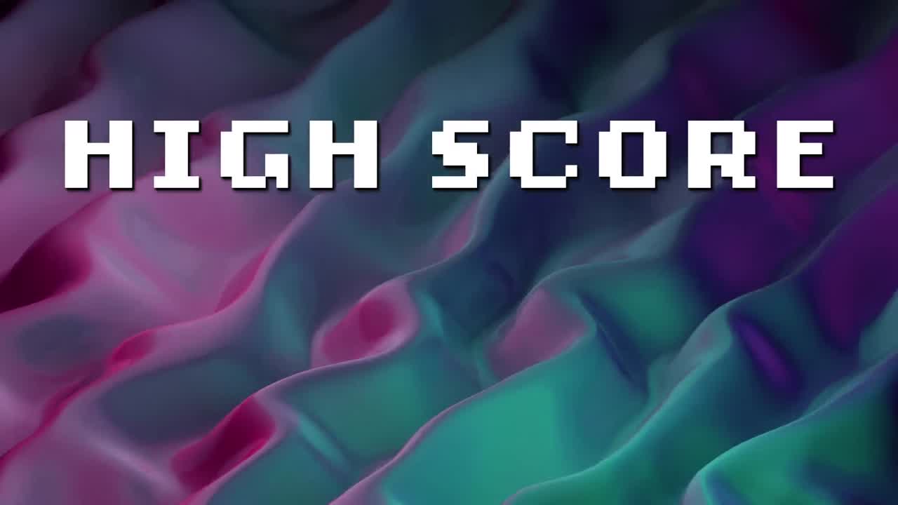 animación de texto de alta puntuación sobre un fondo líquido colorido