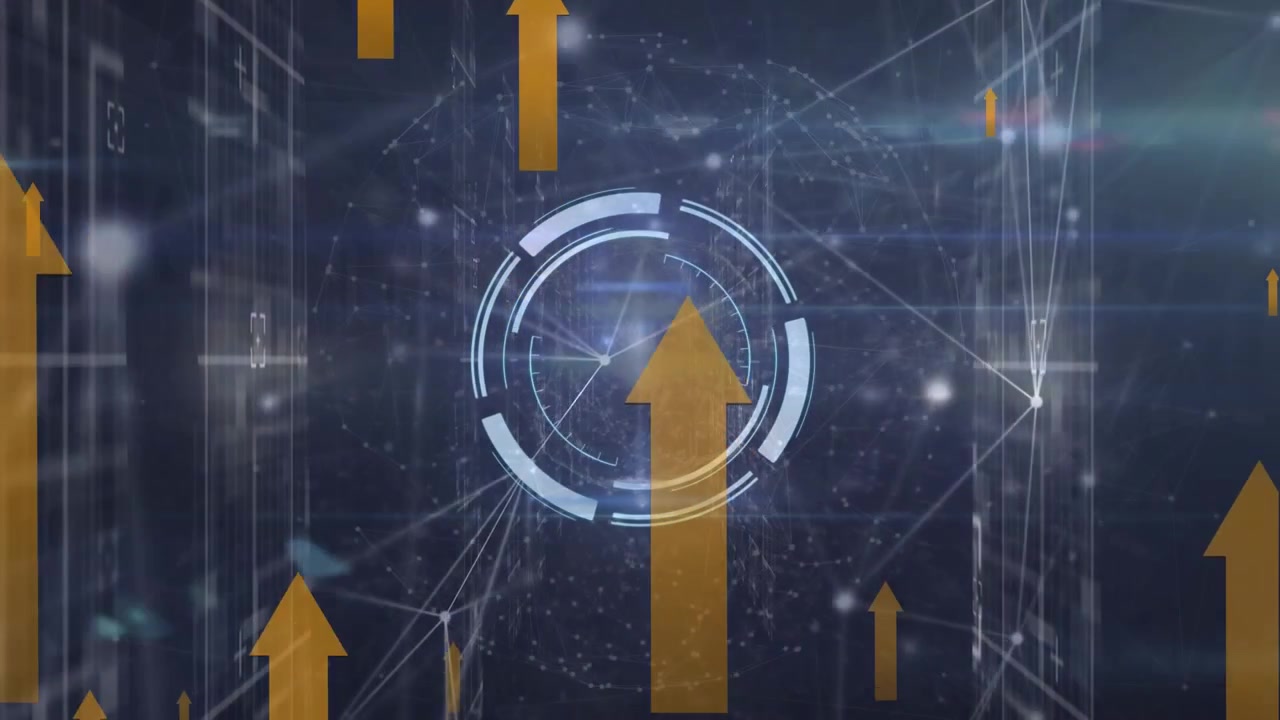 Animation of orange arrow icons floating against black background