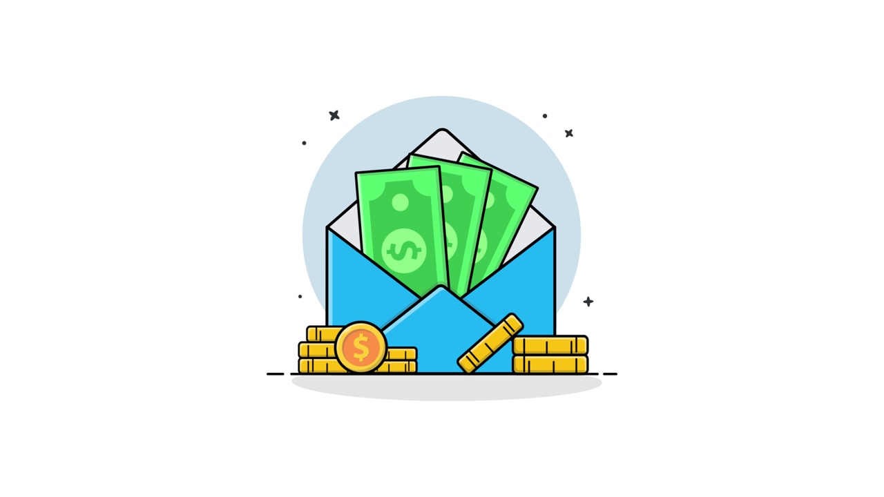 Animated Money and Coins Appearing in an Envelope