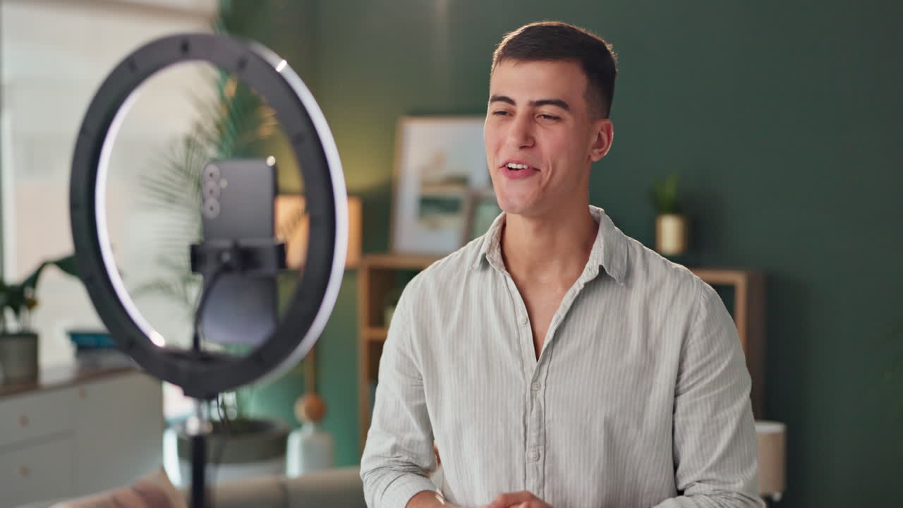 Man recording video with ring light
