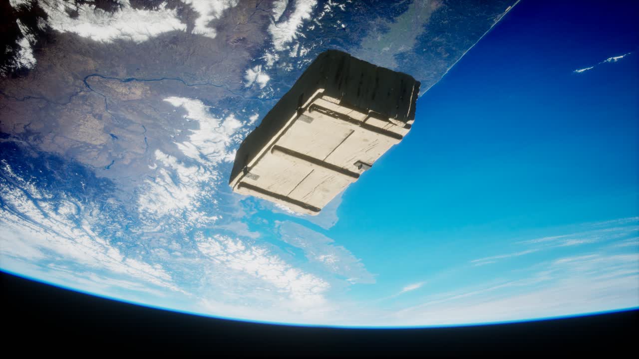 vieja caja de madera en órbita terrestre