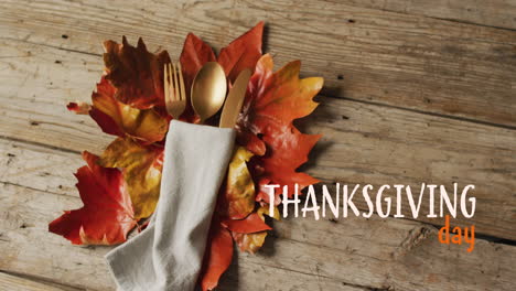 animation of thanksgiving day text over place setting