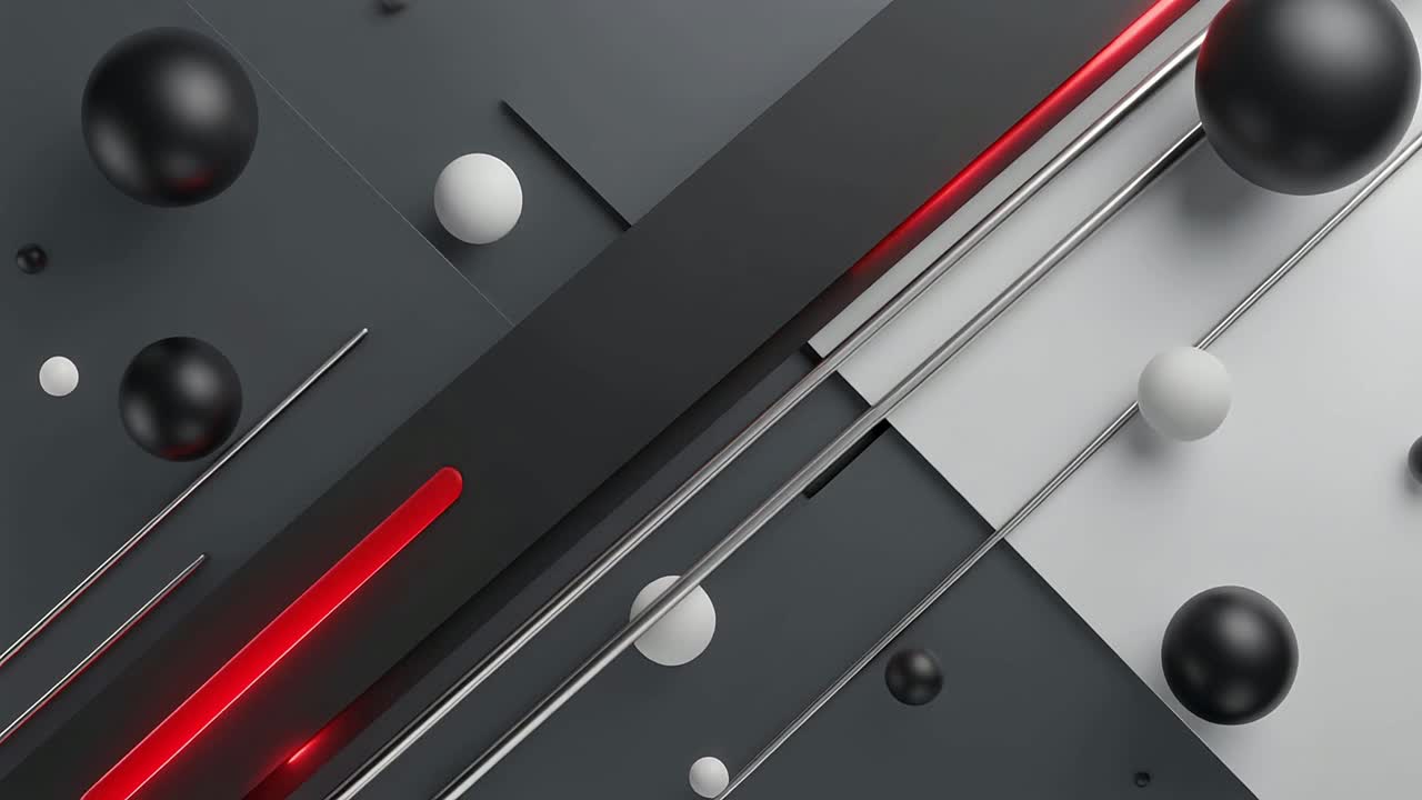 Dynamisk abstrakt 3D-animation med geometriske former og glødende røde linjer.