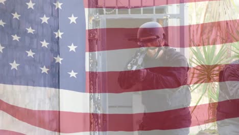 Animation-of-flag-of-usa-over-caucasian-soldiers-with-armour