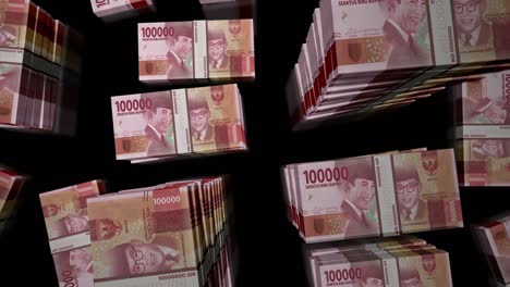 flight over the indonesian rupiah money banknote packs loop animation