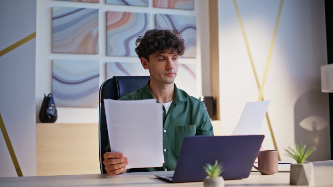 Professional accountant working documentation at company office closeup