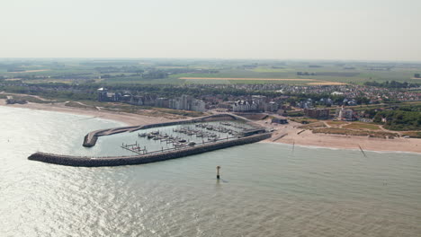 Anchored-Sailboats-At-Cadzand-Bad-Marina-In-Zeeland,-The-Netherlands