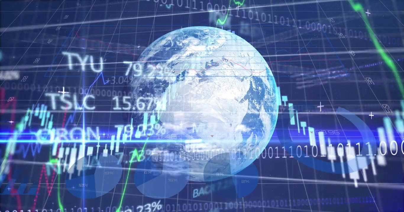 Animación de un globo terráqueo y procesamiento de datos financieros