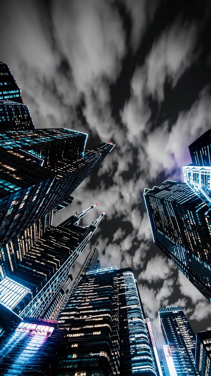 Low Angle Time Lapse of Skyscrapers at Night