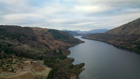 cinematic aerial footage of thirlmere lake, reservoir in the borough of allerdale in cumbria