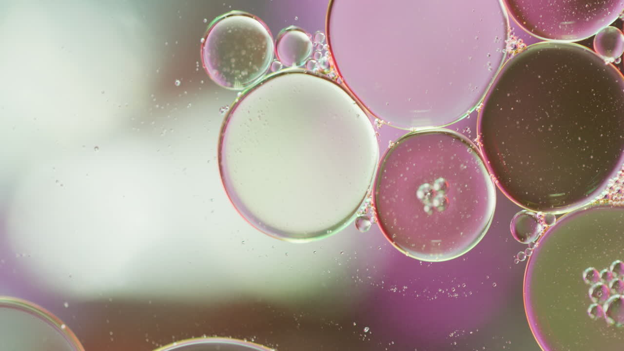 Animazione di bolle che si muovono su sfondo bianco e rosa con spazio per il testo