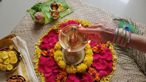 oil lamp for onam harvest festival of kerala india.