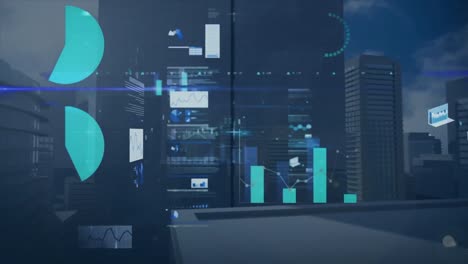 animation of data processing over cityscape