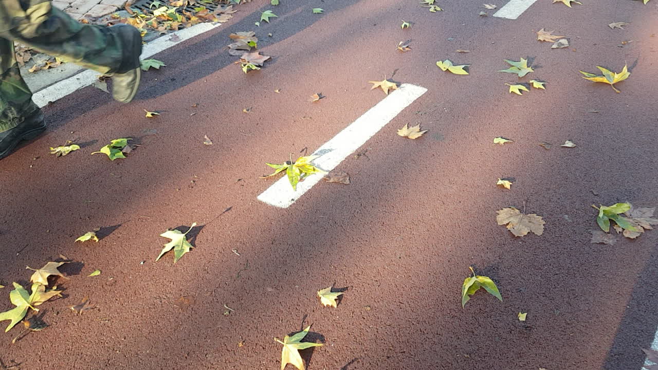 Autumn Leaves on a Running Track