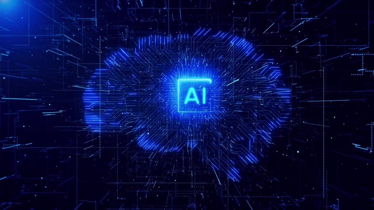 AI digitale, intelligenza artificiale, animazione cervello futuristico, concetto di interfaccia umana, sistema robotico