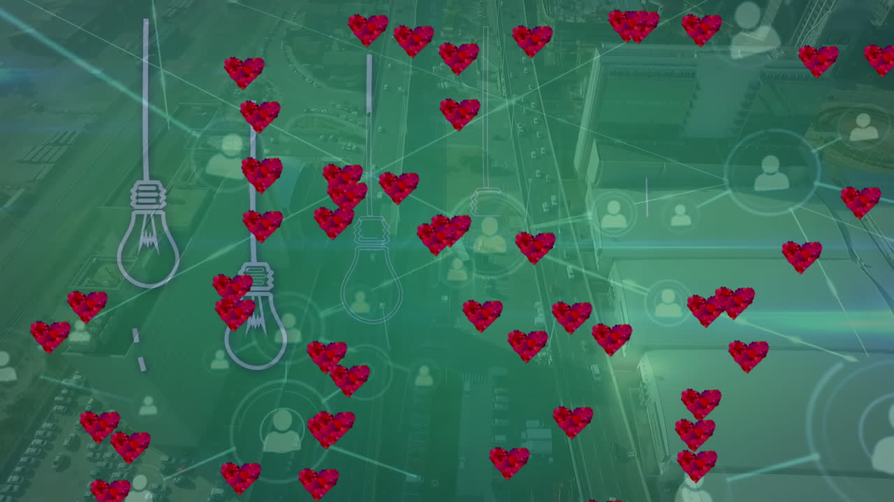 анимация красных сердец и сеть связей с людьми иконки